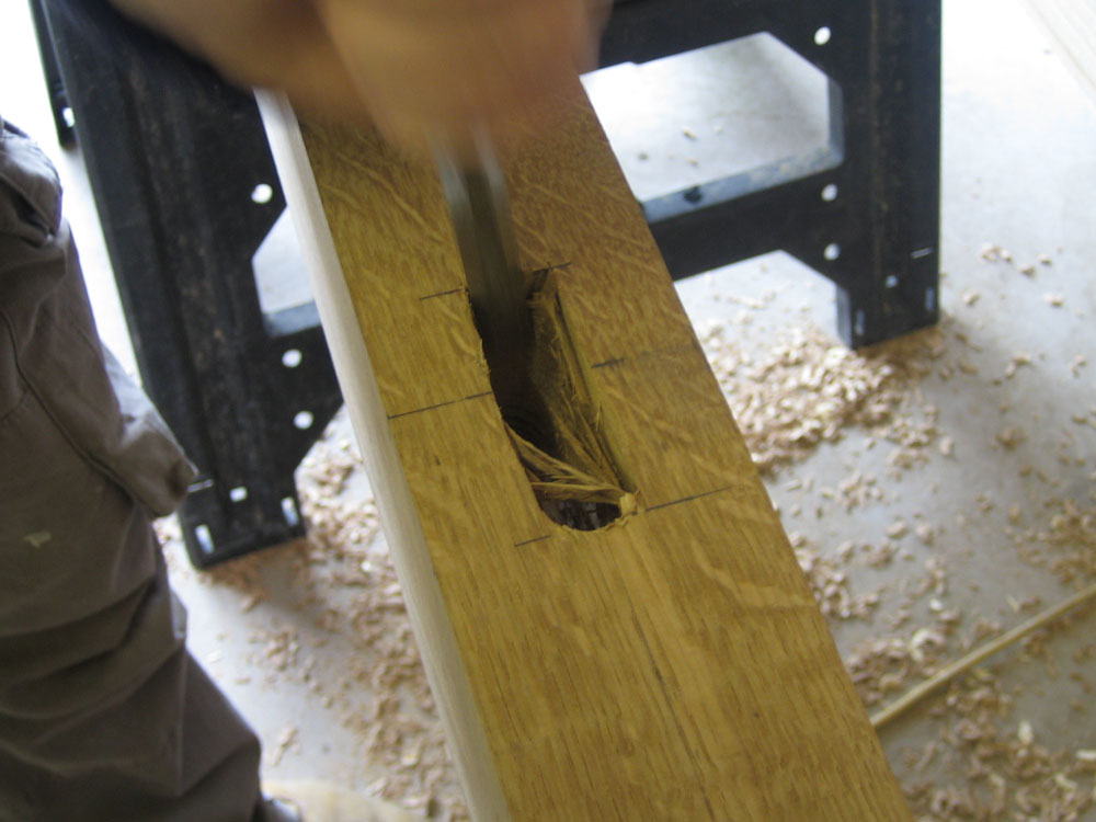 Mortice joint being cut